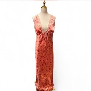 Floral Satin Dress with Lace Trim